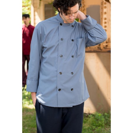 Nathan Caleb 5.25 oz 10 Button Classic Poplin Chef Coat, Steel - 2XL NA2162584